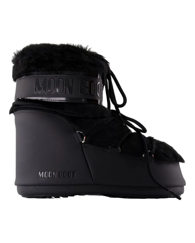 Moon Boot Icon niedrige Knöchelstiefel Mondstiefel falsches Fell Schwarz Black
