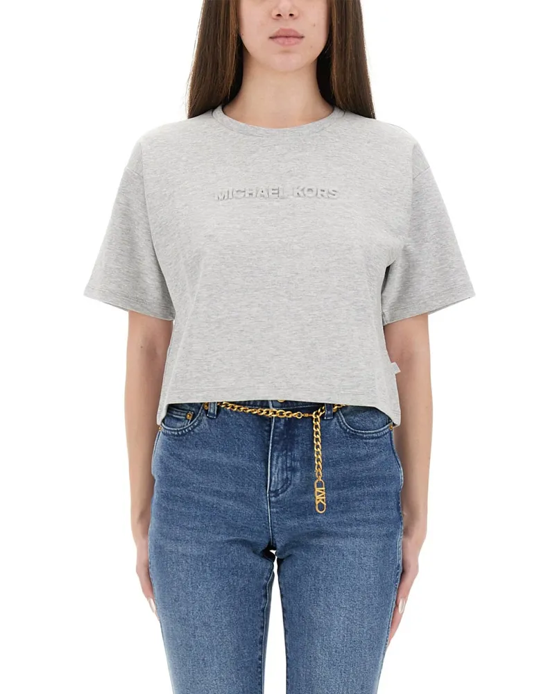 Michael Kors Michael von Michael Kors beschnitten T -Shirt mit geprägter Logo Grey