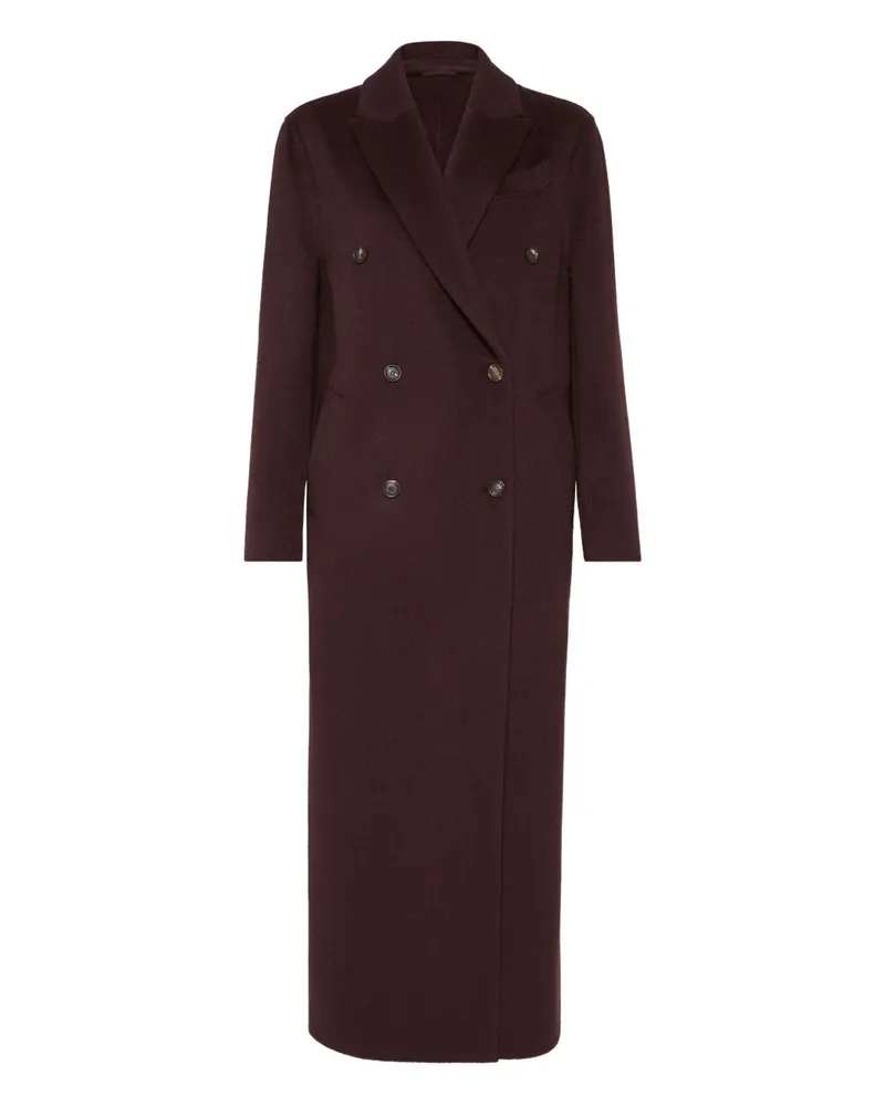 Brunello Cucinelli Cashmere Double Breasted Coat Bordeaux