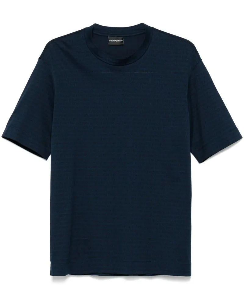 Emporio Armani Allover Logo Baumwoll -T -Shirt Blue