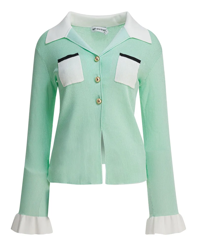 Self-Portrait geripptes Viskose-Schößchen-Top Green