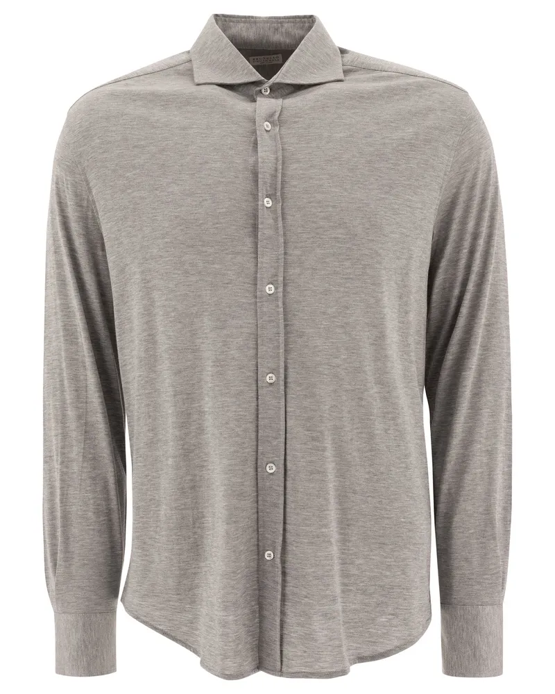 Brunello Cucinelli Hemd aus Seide und Baumwolle Grey