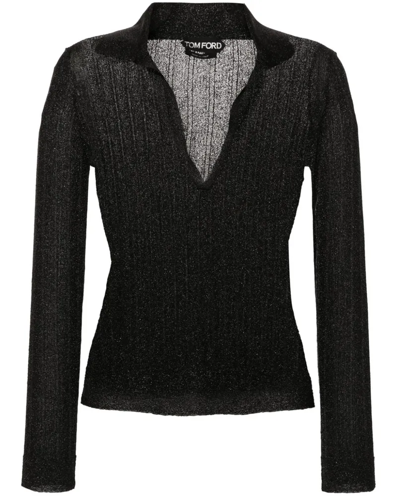 Tom Ford geripptes Lurex Poloshirt Black