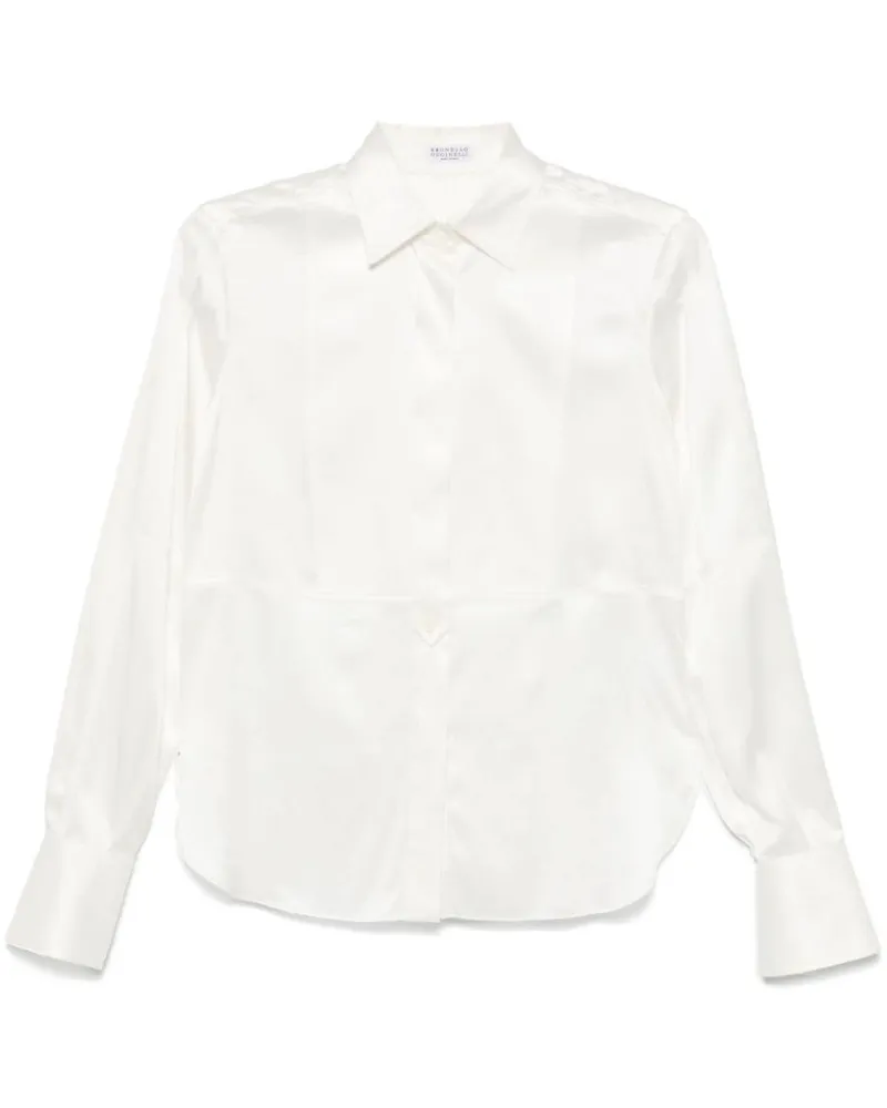 Brunello Cucinelli Satin Seidenhemd White
