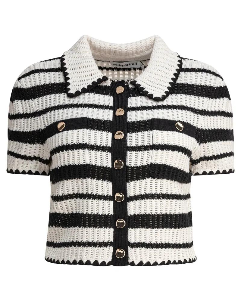 Self-Portrait Selbstporträt gehäkelter Polopullover White