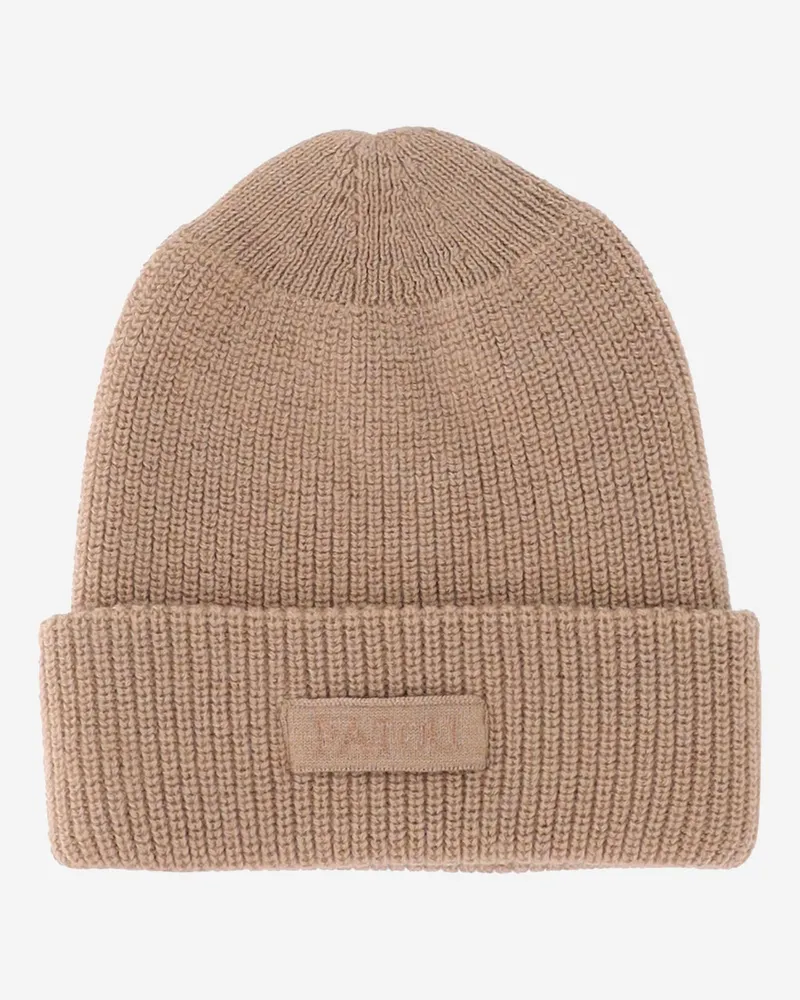 Patou Wolle Beanie mit Logo Beige