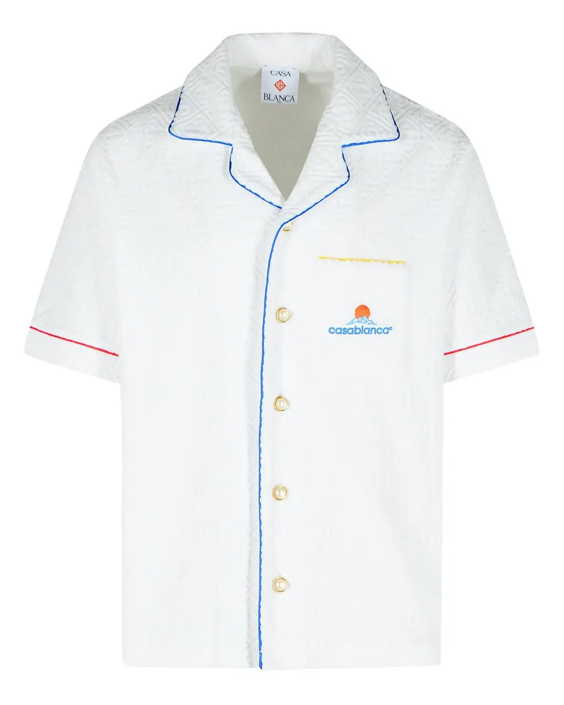 Casablanca Paris kurzärärmisches Hemd in Jacquard Cotton Blend Terry Tuch mit weißem Monogramm White