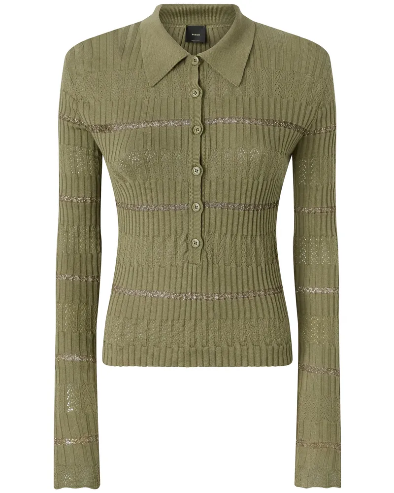 Pinko Polo lange Ärmel mit metallischer Reihe Green