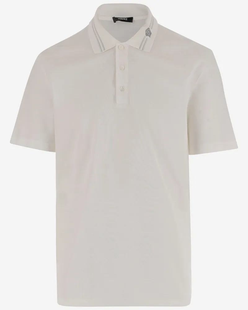 Versace Polo -Hemd mit Medusa Stickerei White