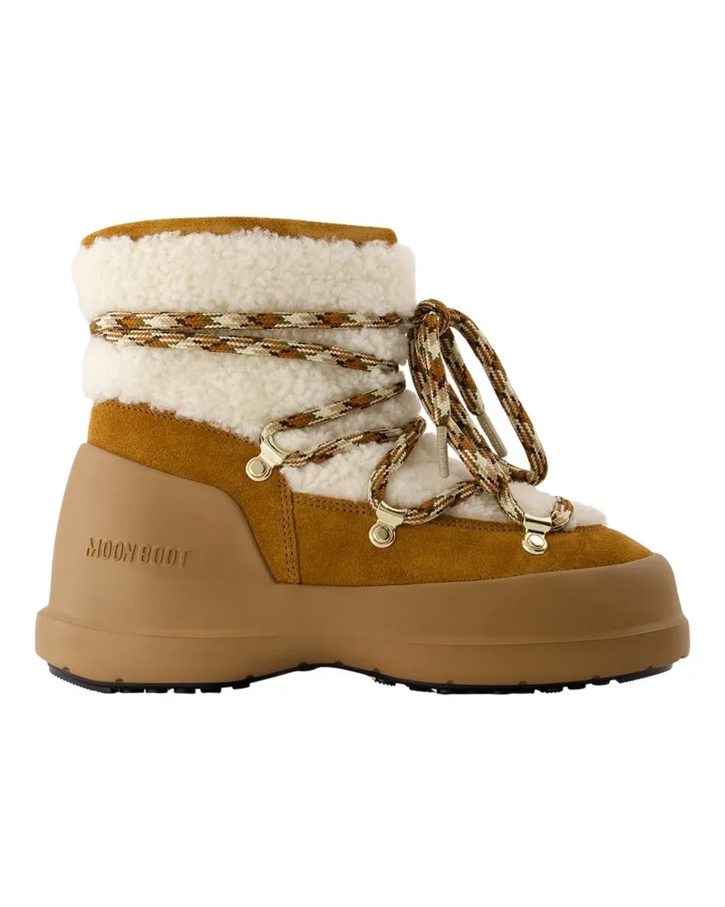 Moon Boot Luna Stiefel Mondstiefel Leder braun/weiß Brown