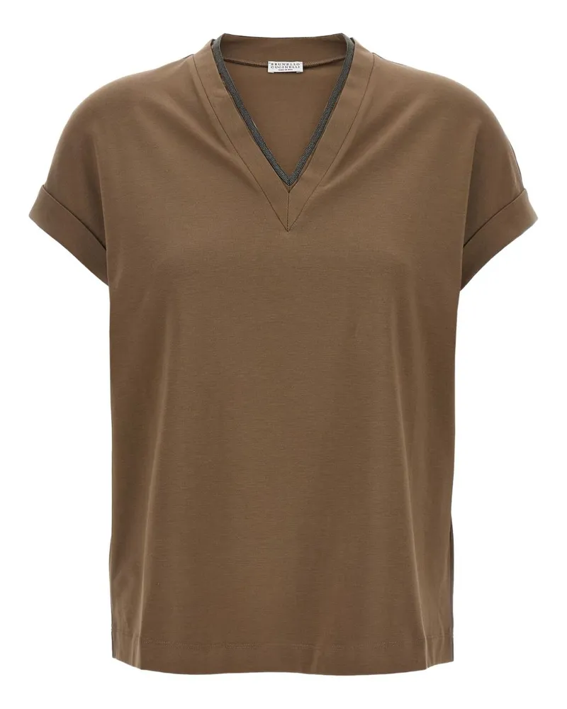 Brunello Cucinelli Cotton gegen Nacken -T -Shirt Brown