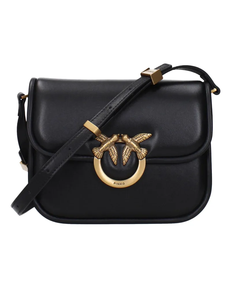 Pinko Damens Love Box Umhängetasche aus schwarzem Leder -