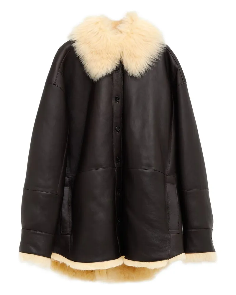 Acne Studios Leder-Shearling-Jacke Marrone
