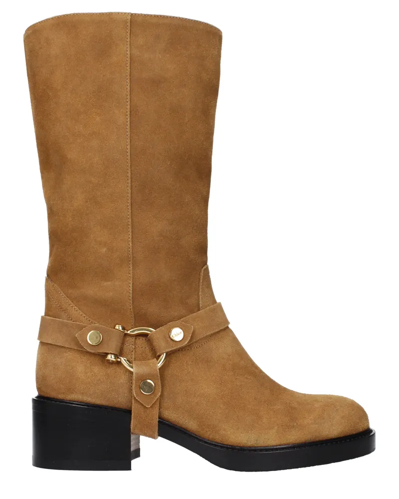 Chloé Damens Wildlederbraun/Goldbraune Stiefel -