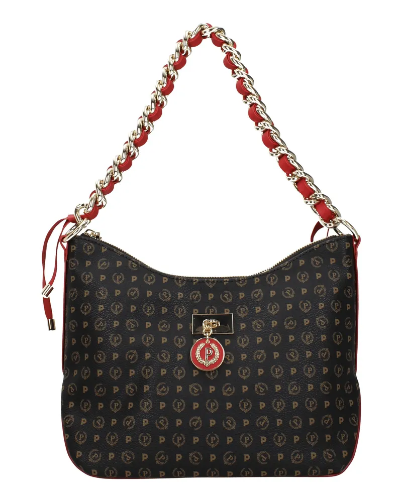 Pollini Damens Umhängetaschen PVC Schwarz/Lippenstift -