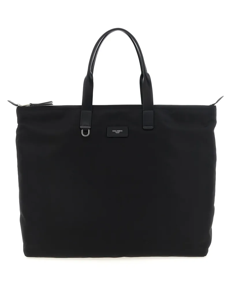 Dolce & Gabbana Big Logo Patch Einkaufstasche Black