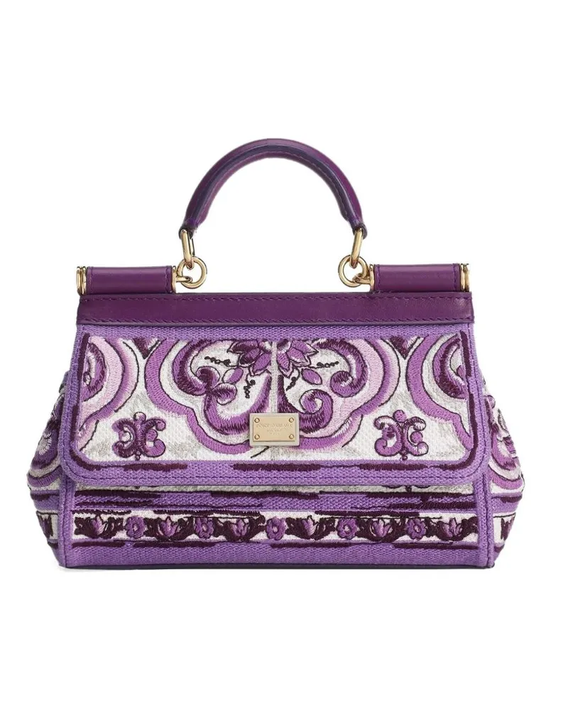Dolce & Gabbana Sizilien kleine Lederhandtasche Purple