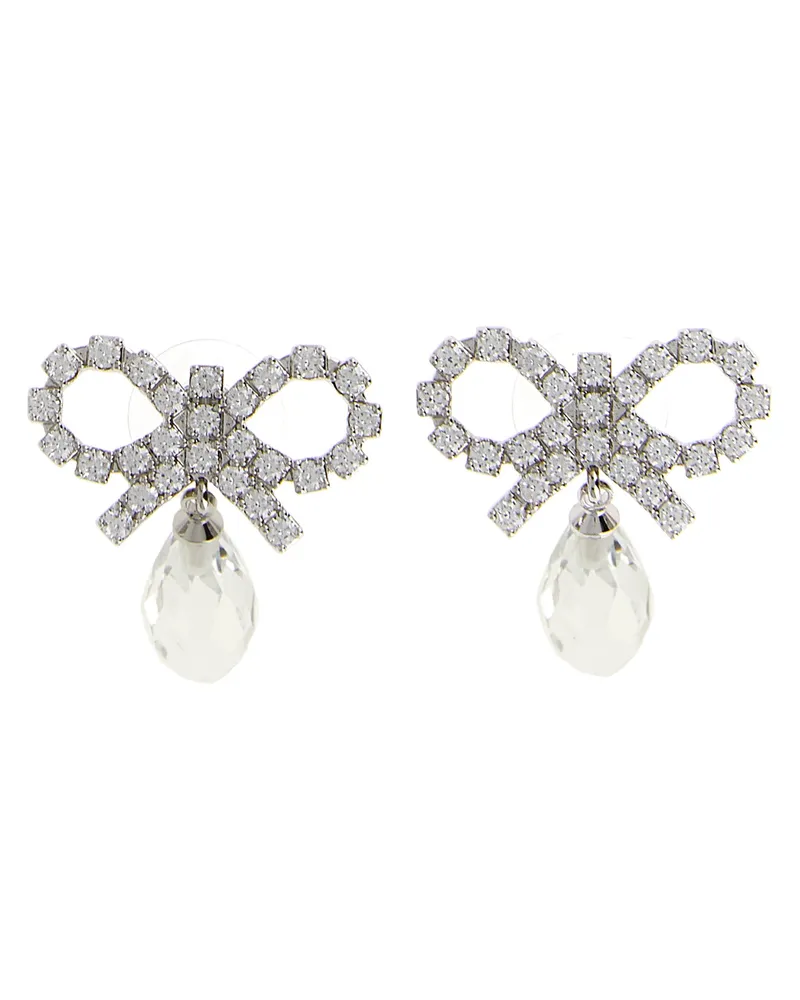 Self-Portrait Selbstporträt-Ohrringe „Bow Crystal Droplet Silver