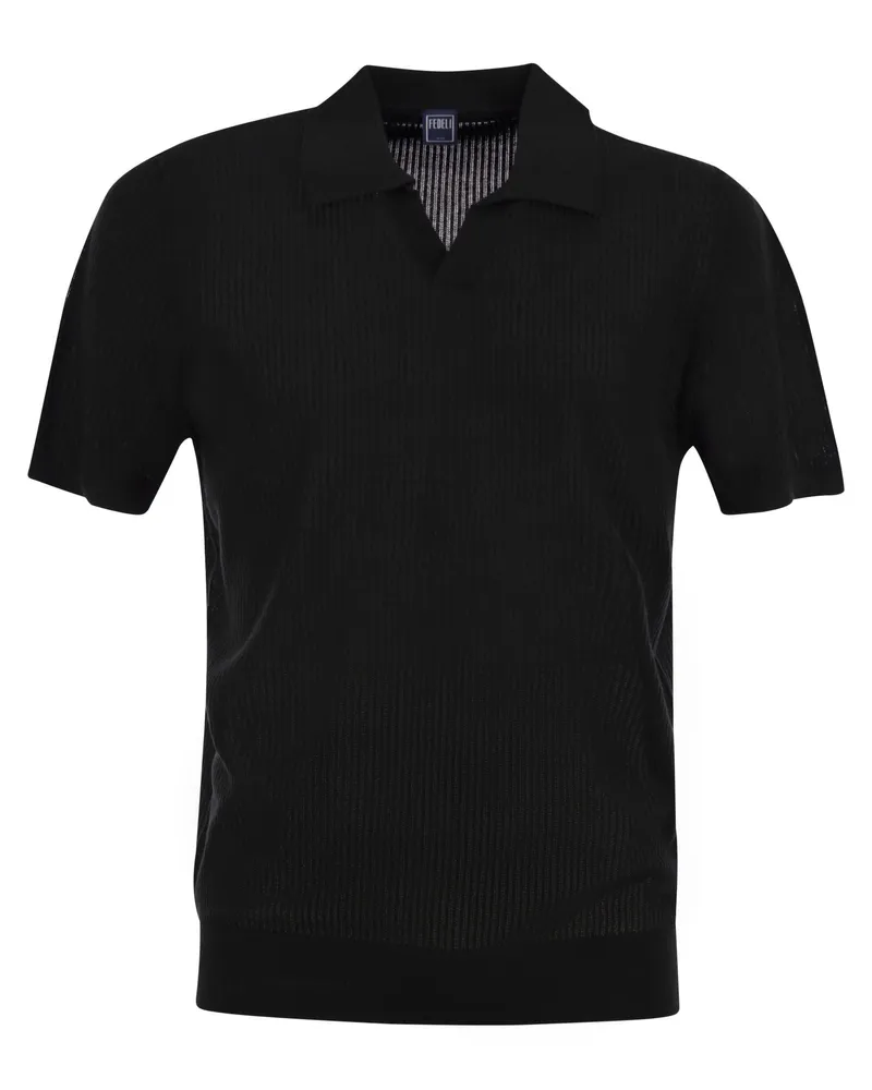 Fedeli Giza Cotton Kurzärmel -Poloshirt Black