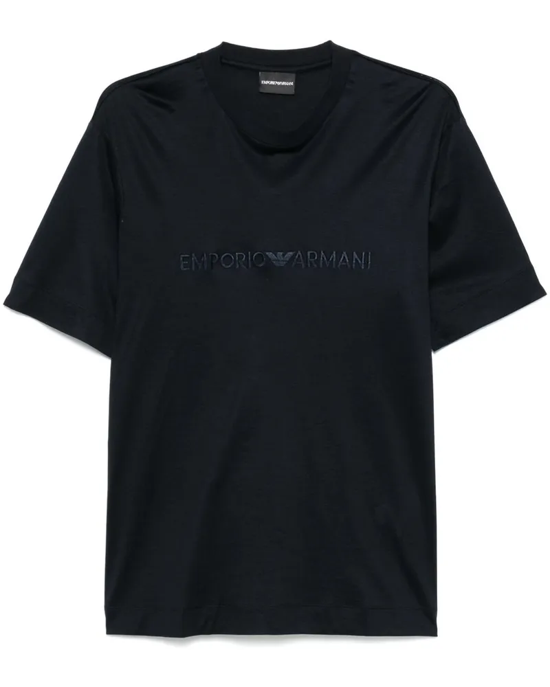 Emporio Armani gesticktes Logo T -Shirt Blue