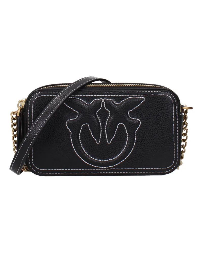 Pinko Damens Carrie Leder-Umhängetasche Schwarz/Weiß -