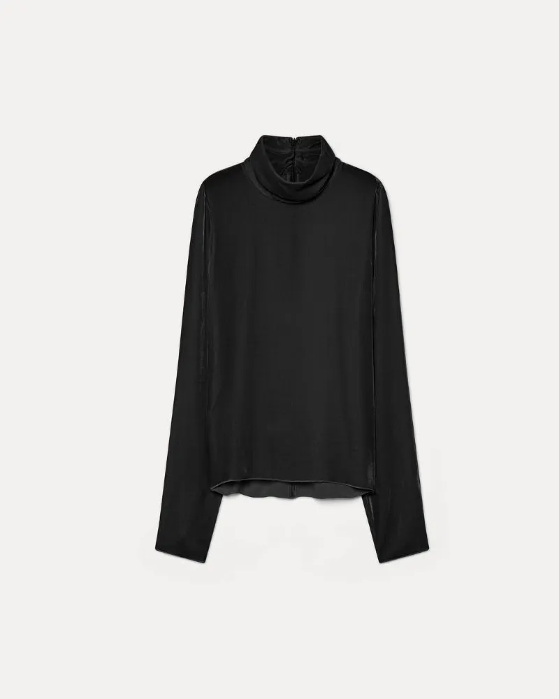 forte_forte Rollneck -Pullover in einfacher Samt Black