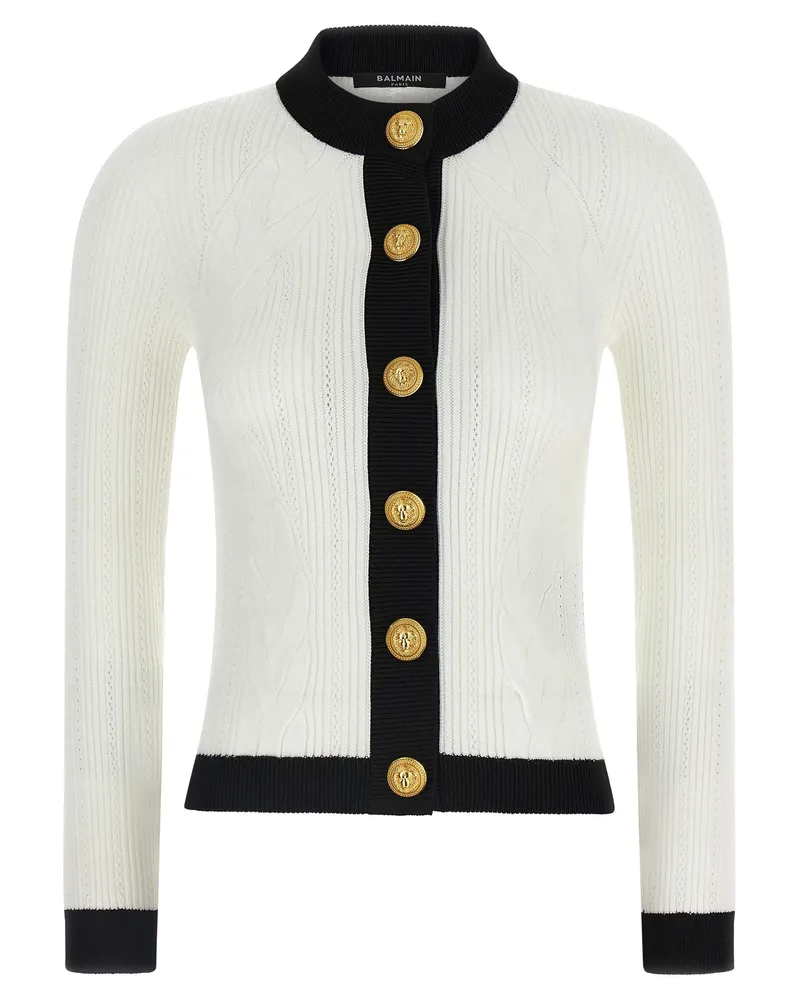 Balmain Zwei -Ton -Strickjacke White