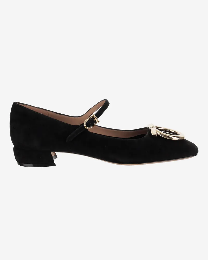 Ferragamo Leder Ballerinas Black