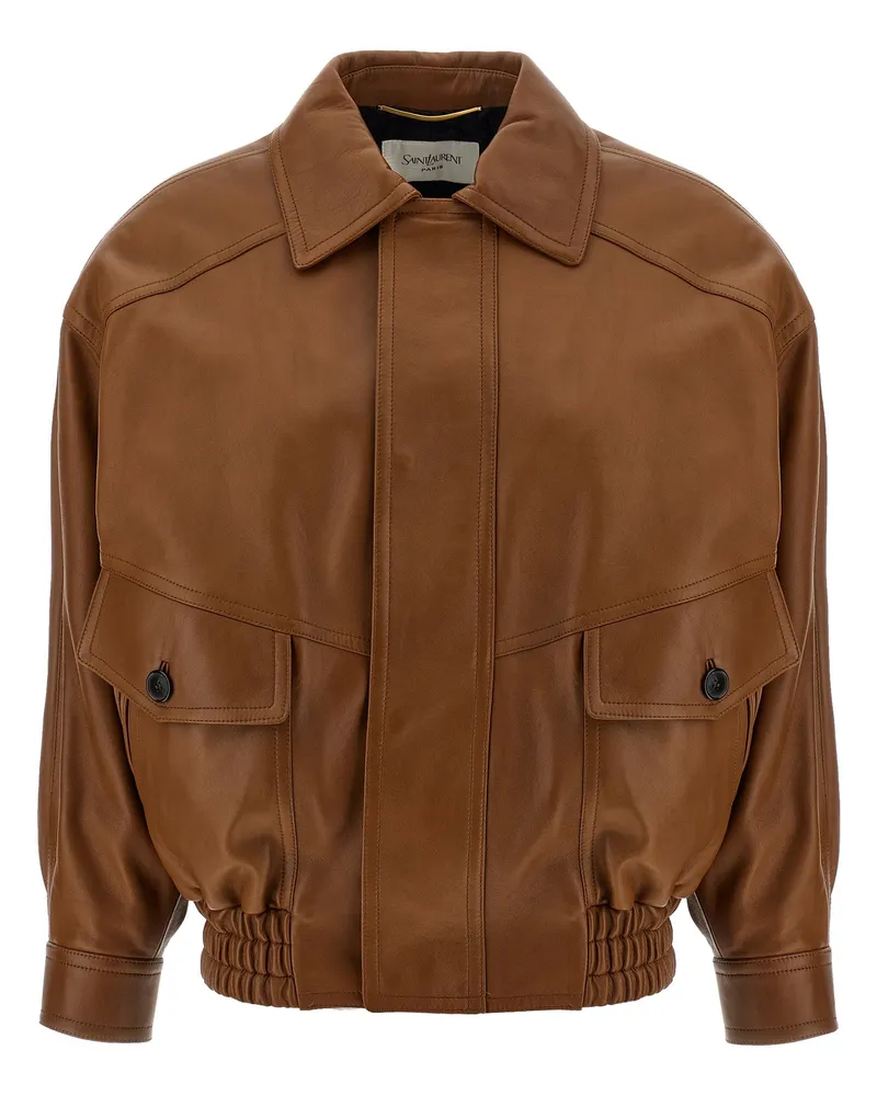 Saint Laurent Leder-Bomberjacke Brown