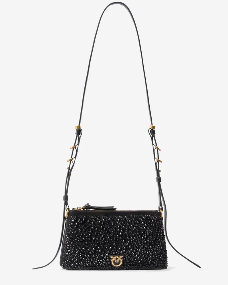 Pinko Mini Doppel -Taschen -Umhängetasche mit vollen Strasssteinen Black