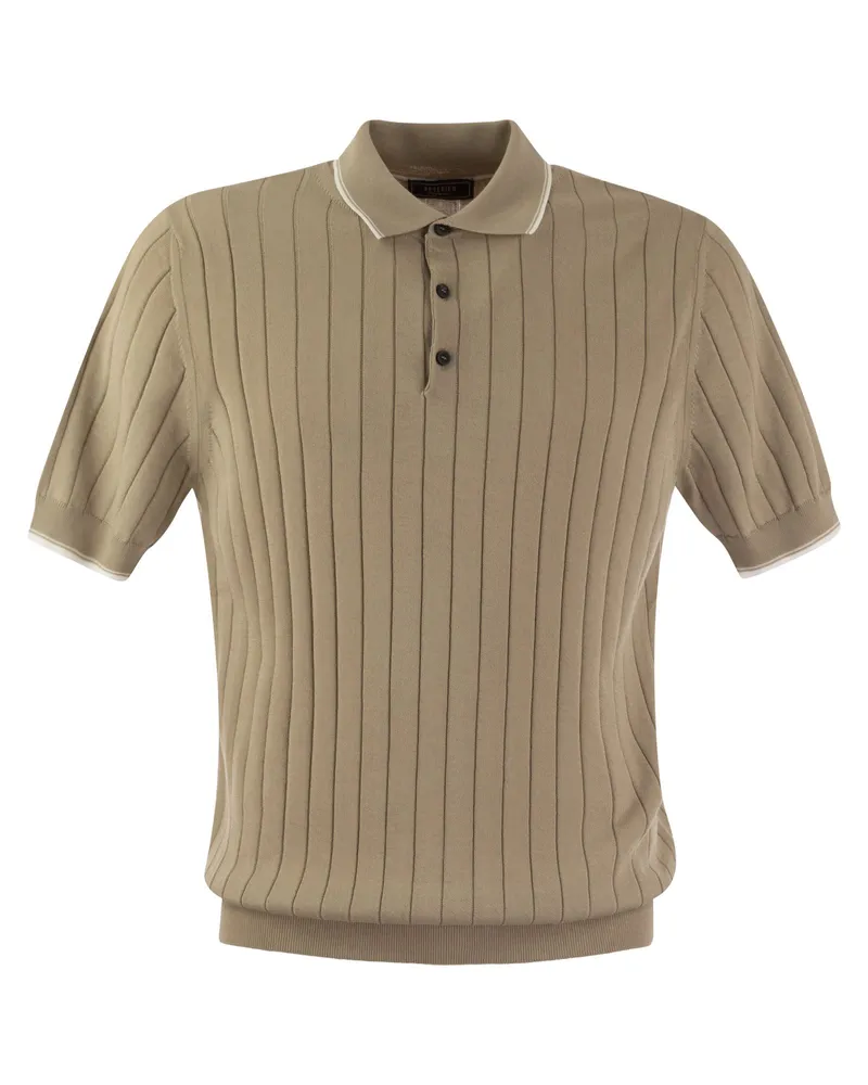 Peserico Polo -Hemd in reinem Baumwollcreppgarn mit flacher Rippe Beige
