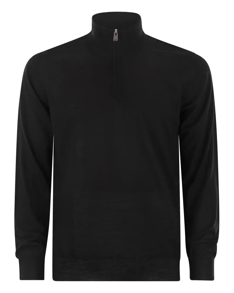 Fedeli Favonio Superfine Wolle Halbzips -Pullover Black