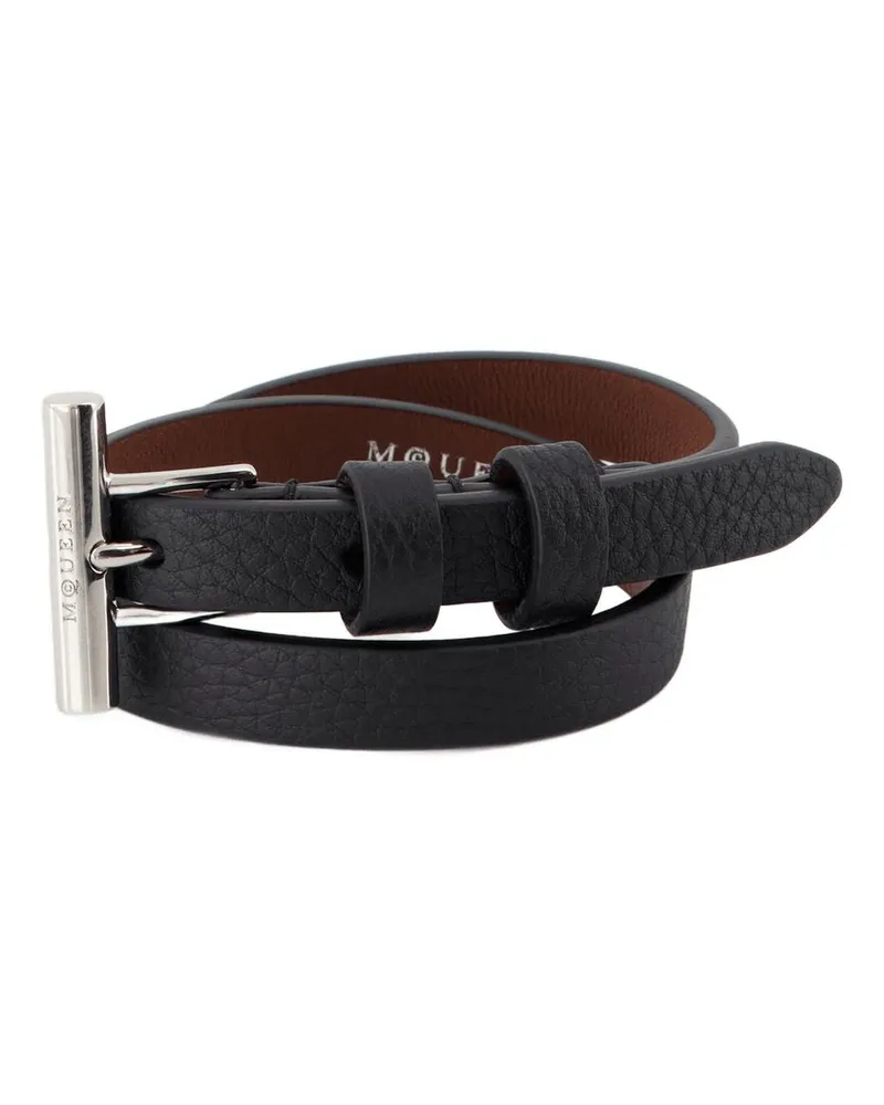 Alexander McQueen Cross Bar Armband  Leder schwarz Schwarz