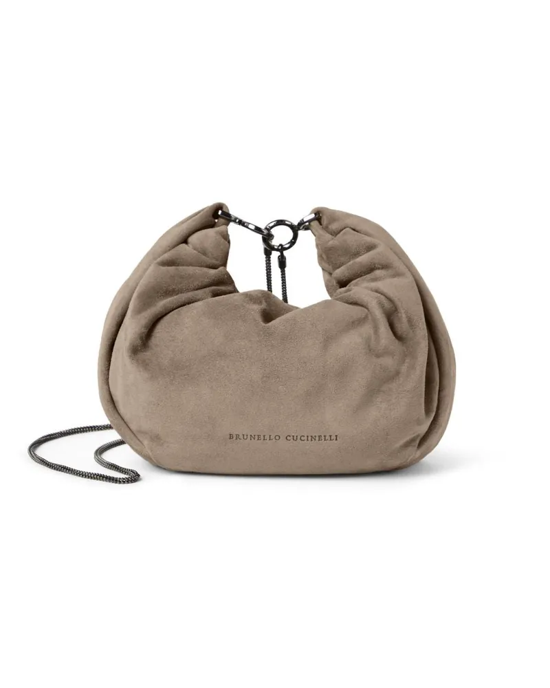 Brunello Cucinelli Wildleder Hobo Brioche Handtasche Dove