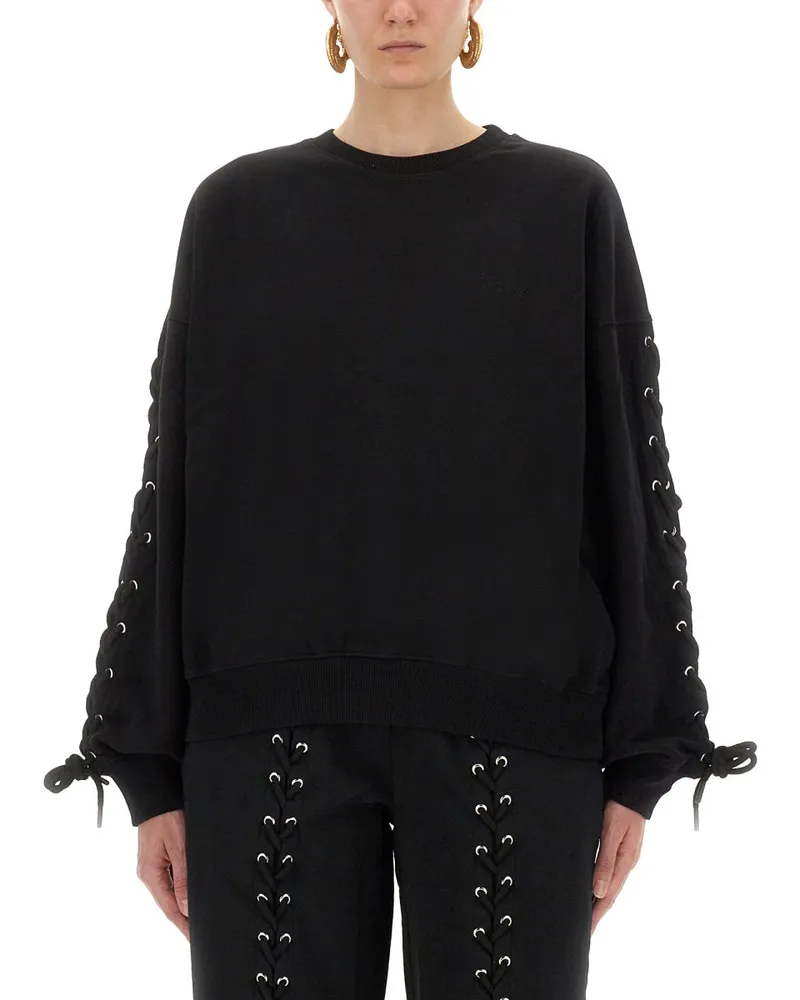 ROTATE Birger Christensen Drehen Sie Birger Christensen Sweatshirt mit Schnürsenkel Black
