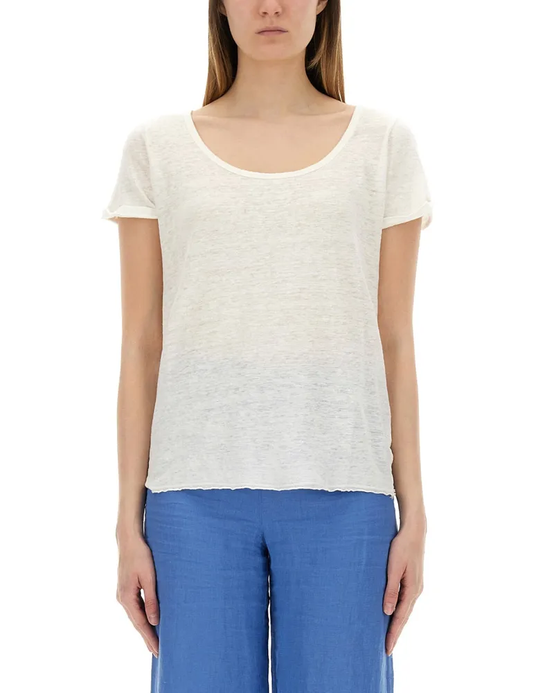 120% Lino Leinen T -Shirt White