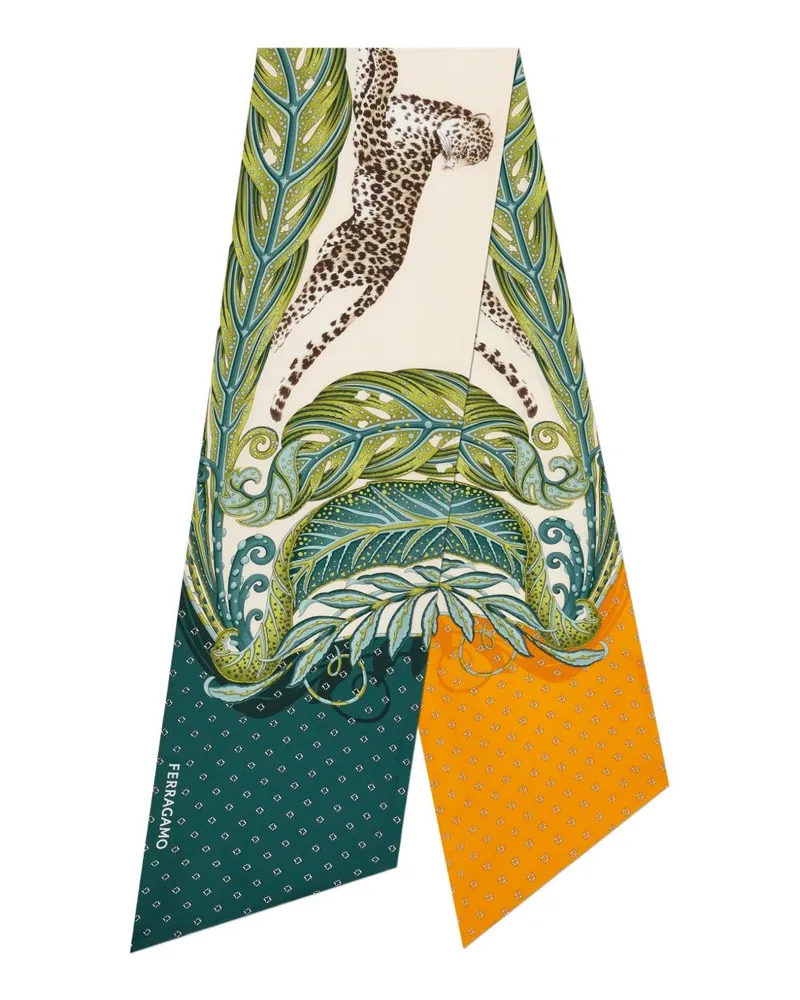 Ferragamo bedrucktes Seide Foulard Green