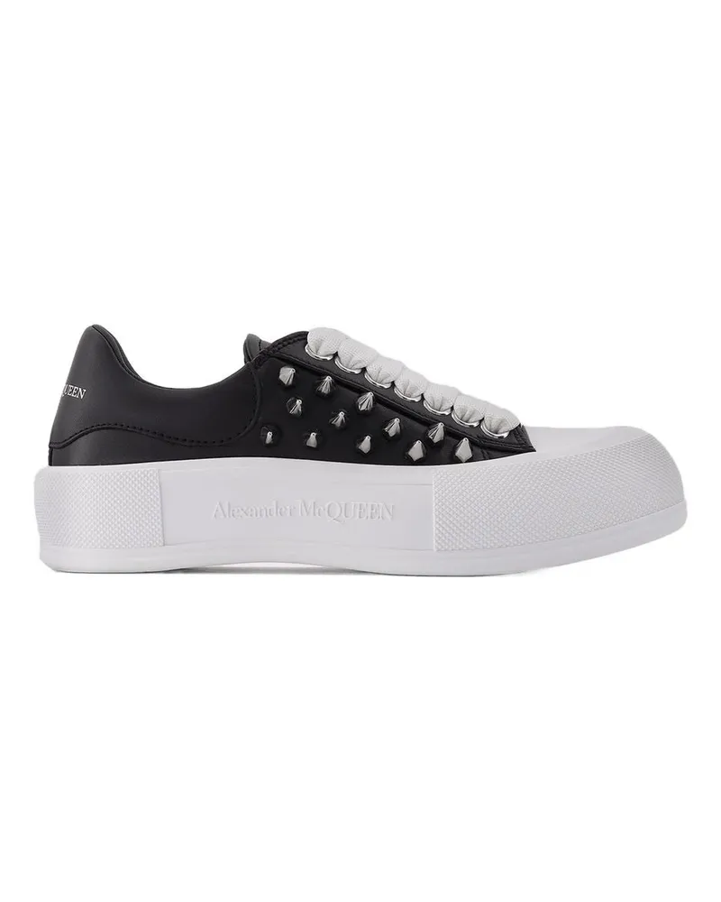 Alexander McQueen Übergroße Turnschuhe in schwarzem und silbernem Leder Multicolor
