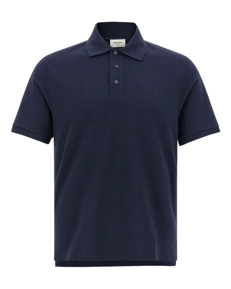 Saint Laurent Logo Baumwollpolo -Hemd Blue