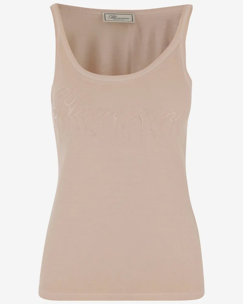 Blumarine Jersey Top mit Guss -Effekt -Logo Beige