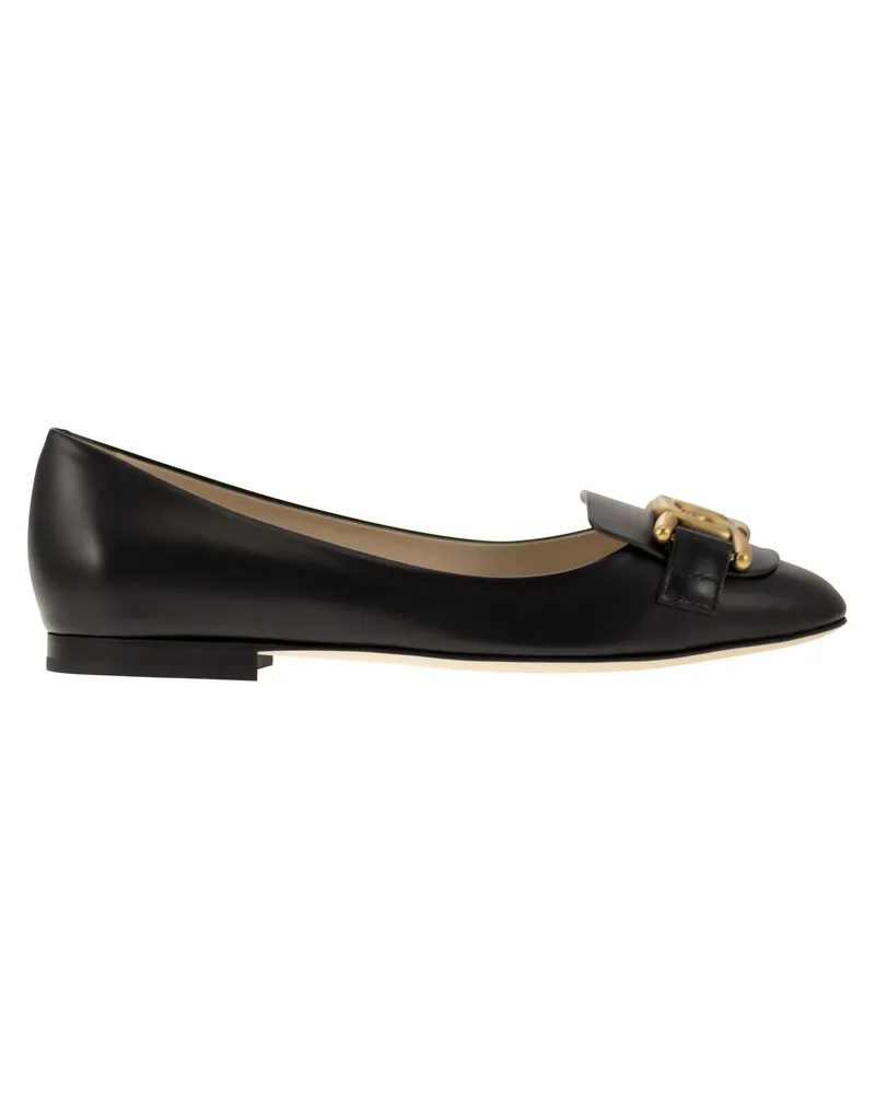 TOD'S Leder Ballerina mit Accessoire Schwarz
