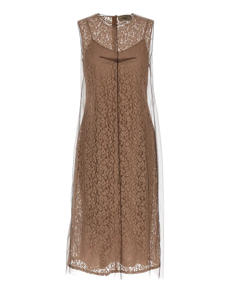 Fendi Blumenspitzenkleid Beige