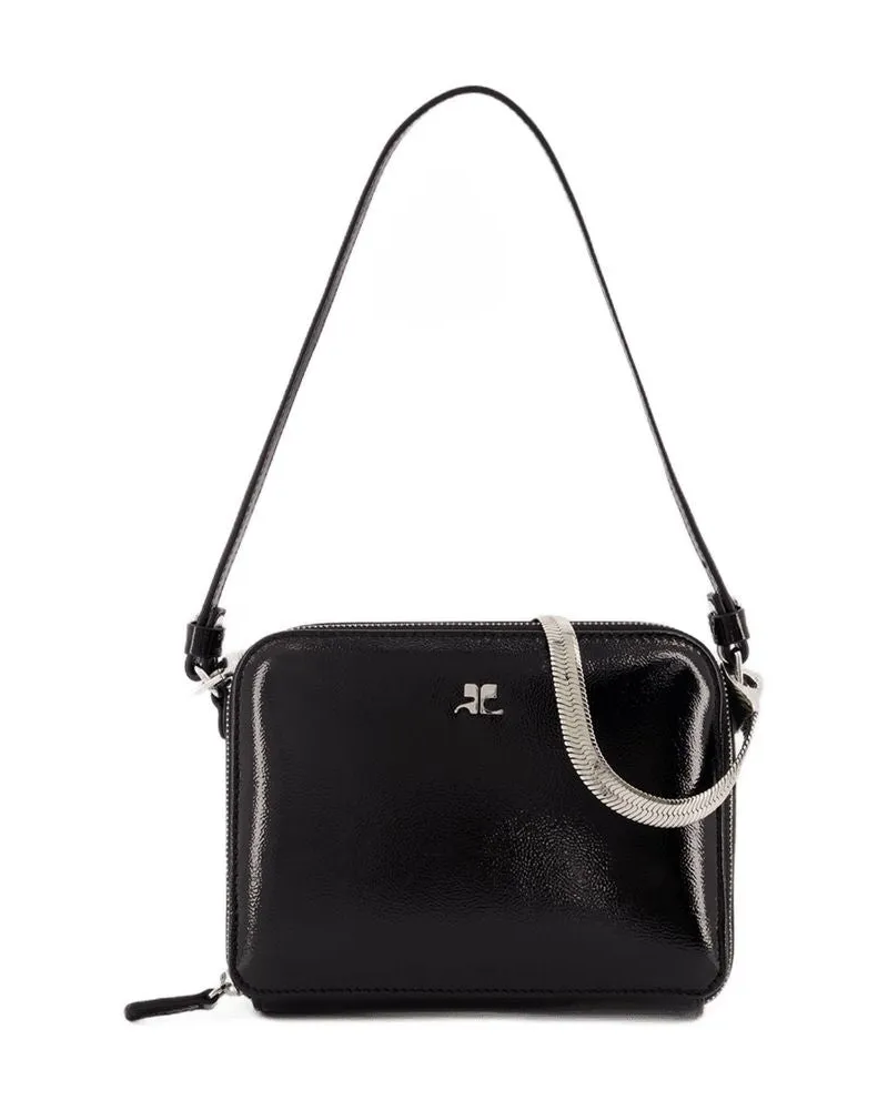 Courrèges Wolkenketthackte Naplack -Geldbörse Courreves Leder schwarz Schwarz