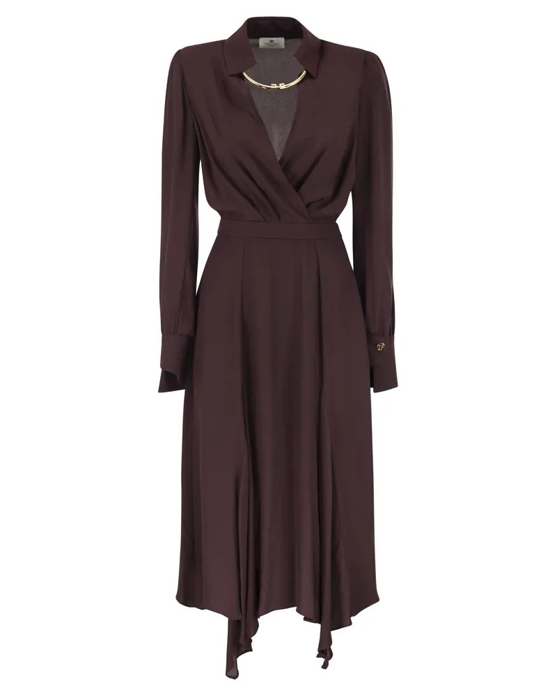 Elisabetta Franchi Georgette-Kleid mit Röhrenhalskette Bordeaux
