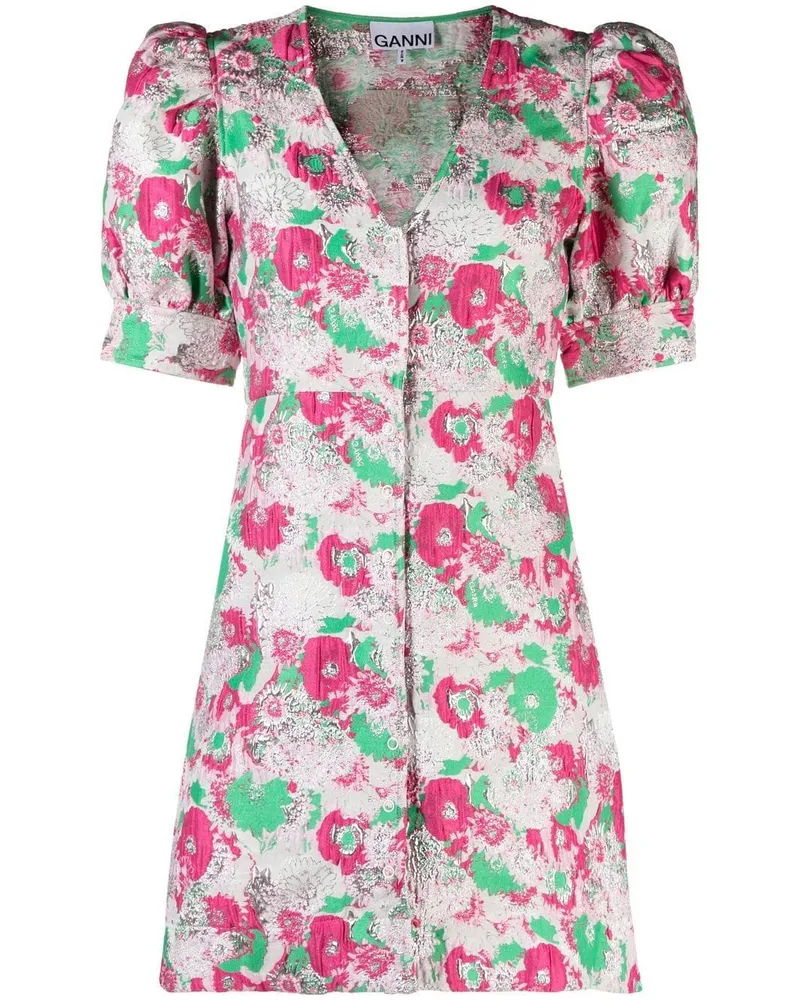 Ganni gedrucktes Mini -Kleid Multicolour
