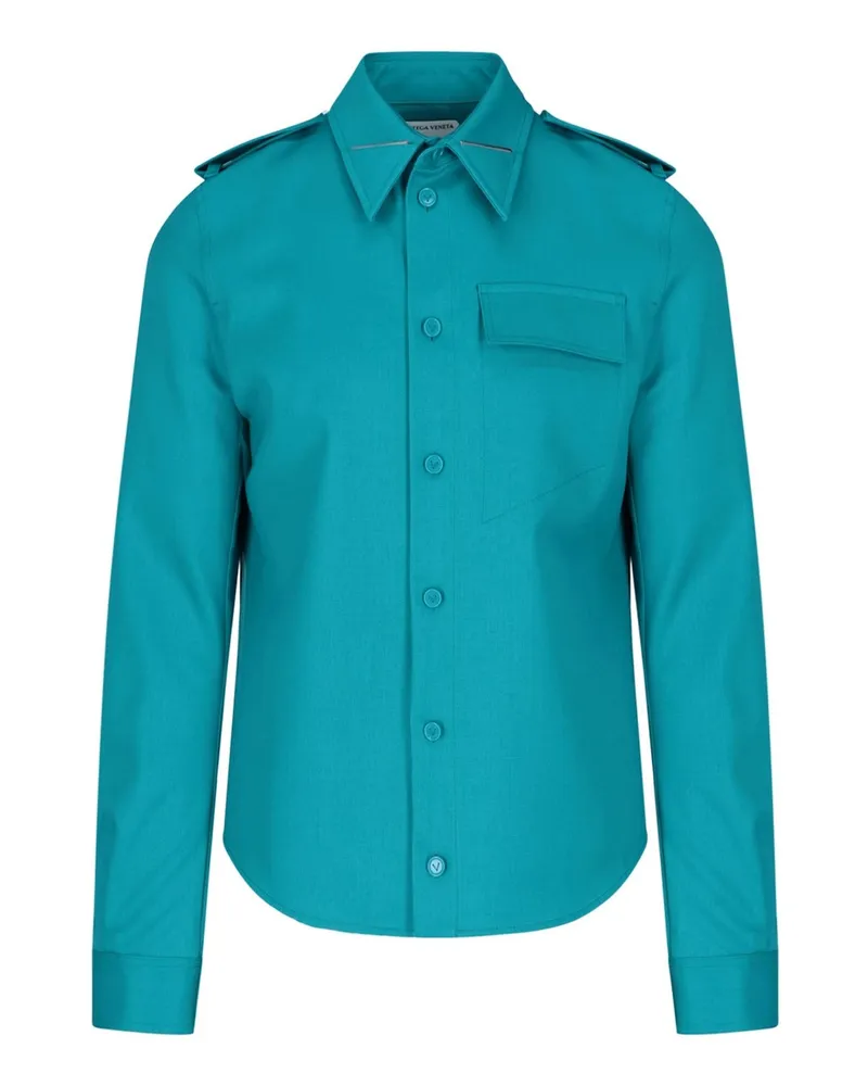 Bottega Veneta Grain de Poudre Wollhemd Grün