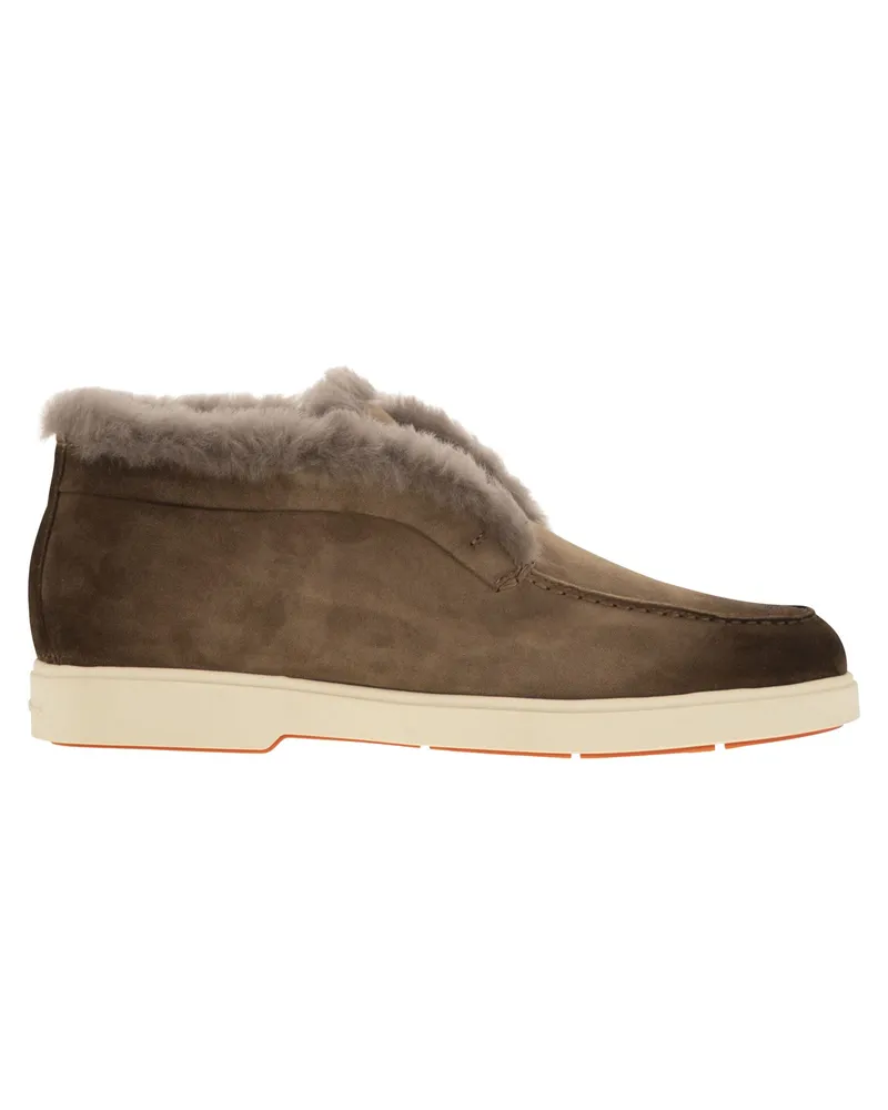 Santoni Suede And Fur Desert Boot Brown