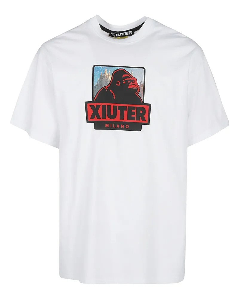 Iuter gedrucktes Baumwoll -T -Shirt White