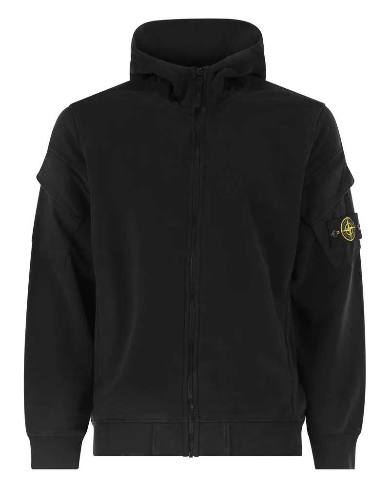 Stone Island Hoodie mit Reißverschluss- und Ärmeltaschen Black