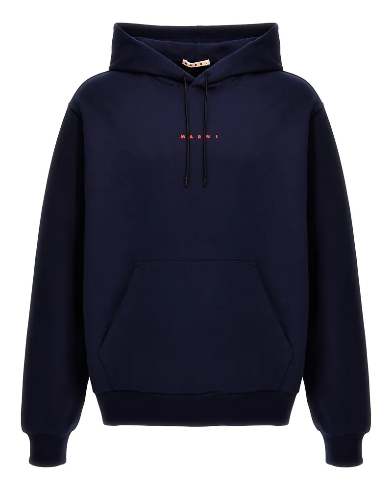 Marni Logo Print Hoodie Blue